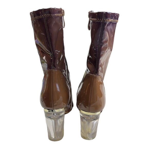 Cape Robbin Womens Patent Leather Clear Chunky Heels Ankle Bootie Brown Size 8.5 - Picture 6 of 11